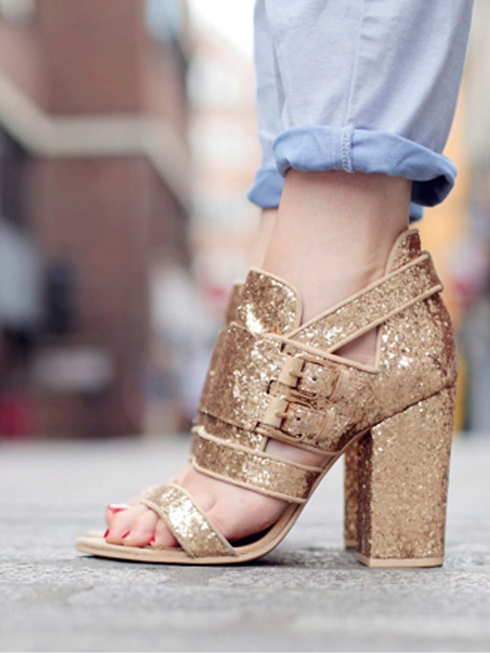 Givenchy Victoria Gold Glitter Biker Sandal - Picture 2 of 6